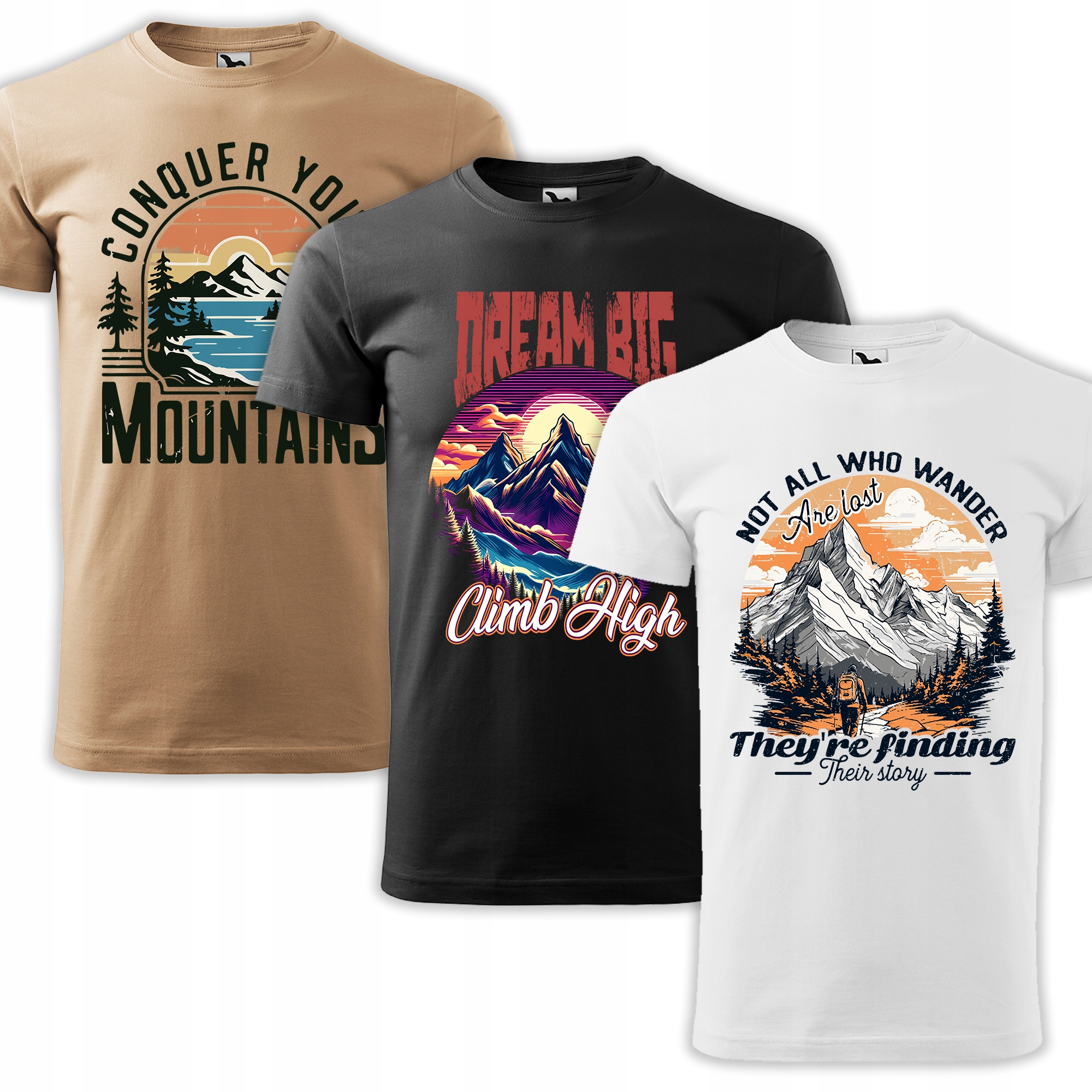 Koszulka Męska T-shirt Komplet 3PAK W Góry Bawełna Zestaw 3 Szt Rozmiar XL