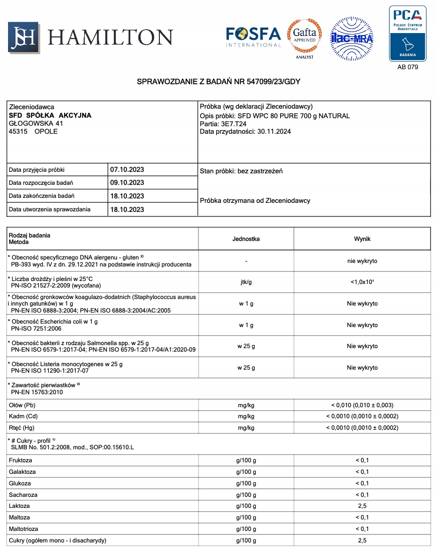 SFD WPC 80 PURE WHEY BIAŁKO KONCENTRAT NATURALNE Smak naturalny