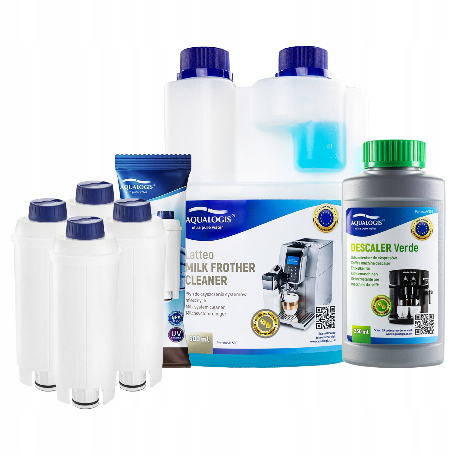 4x Filtr do kávovaru Delonghi AL-S002 Tekutina 500 ml Odvápňovač 250 ml