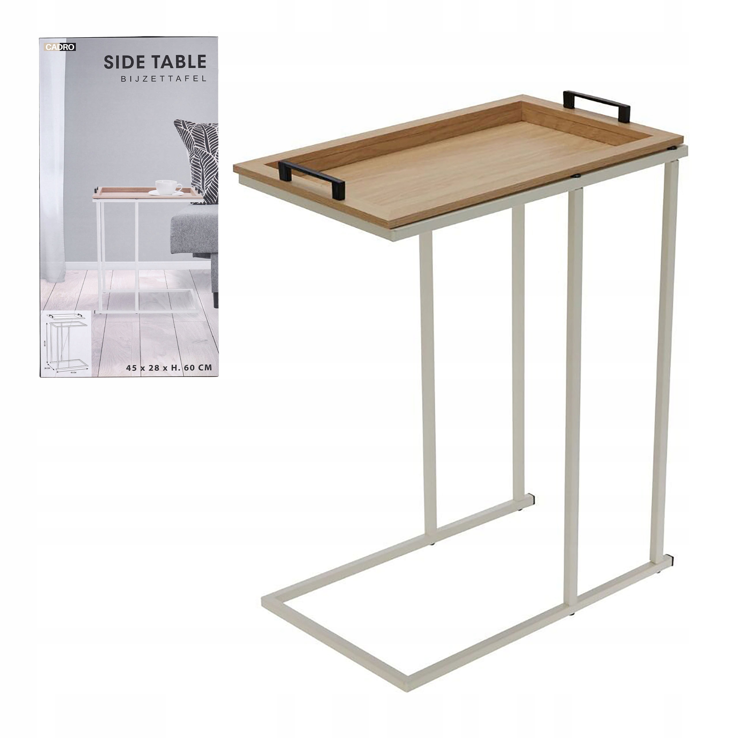 Boční pomocný stolek pod notebook do obývacího pokoje odnímatelná miska 60 cm bílá