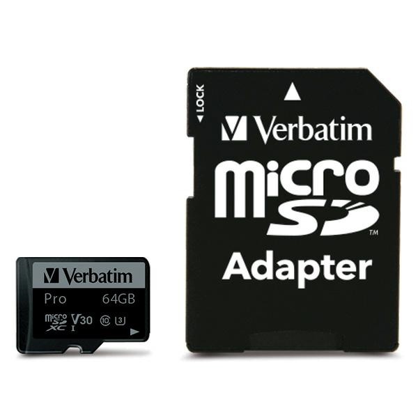 Verbatim Karta microSD 64GB adaptér Pro U3 černá/černá 47042