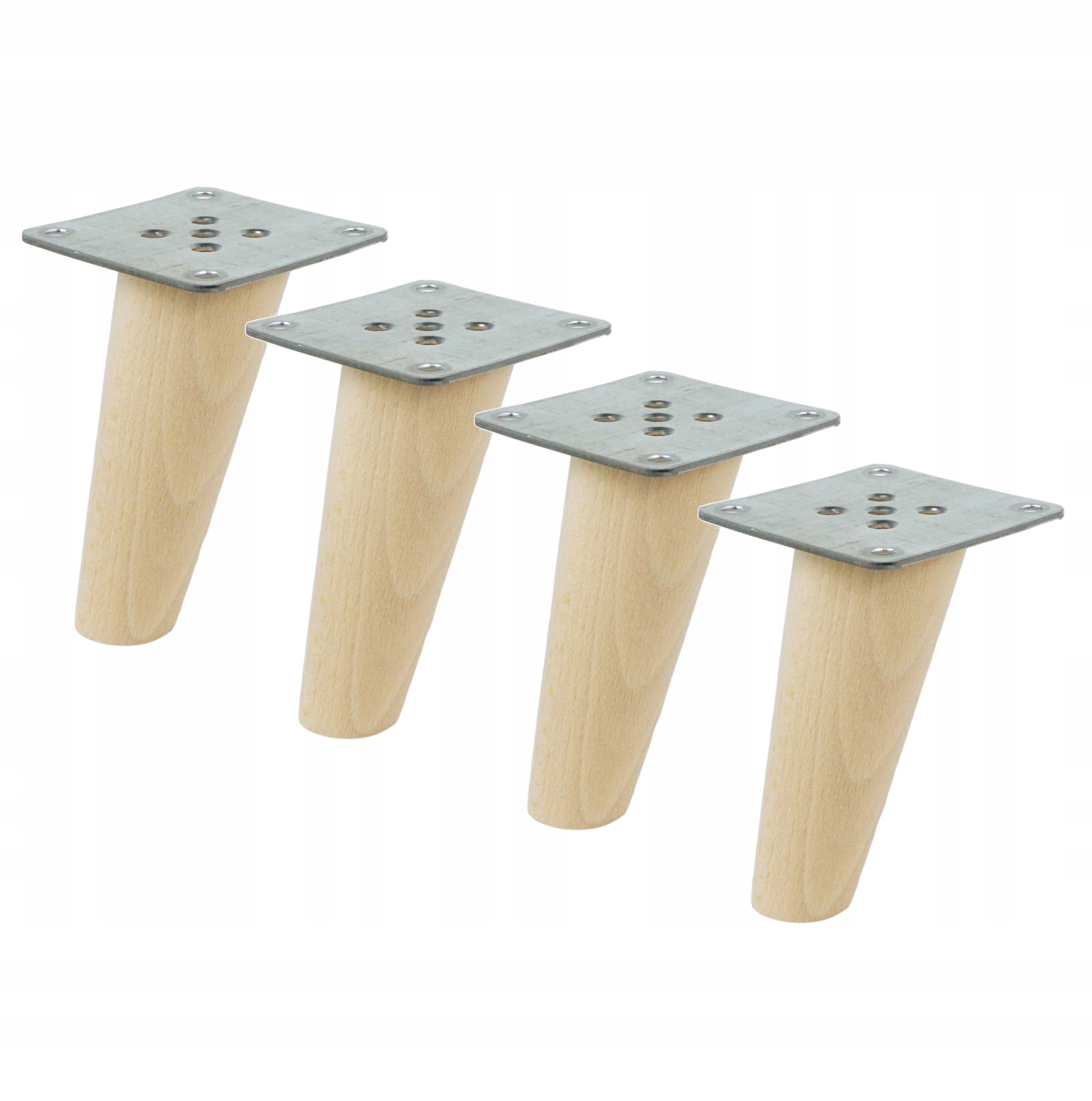 

4x noga drewniana buk skośna 10cm blachy montażowe