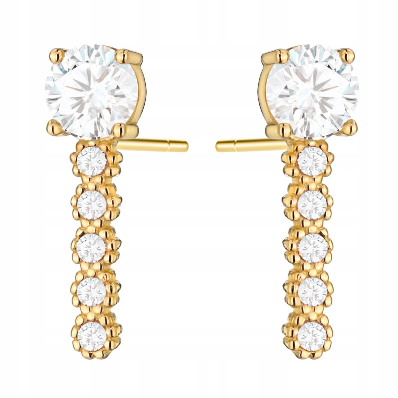 Krásné Zlaté Náušnice pr. 585 Tyčinky s bílými zirkony 14k