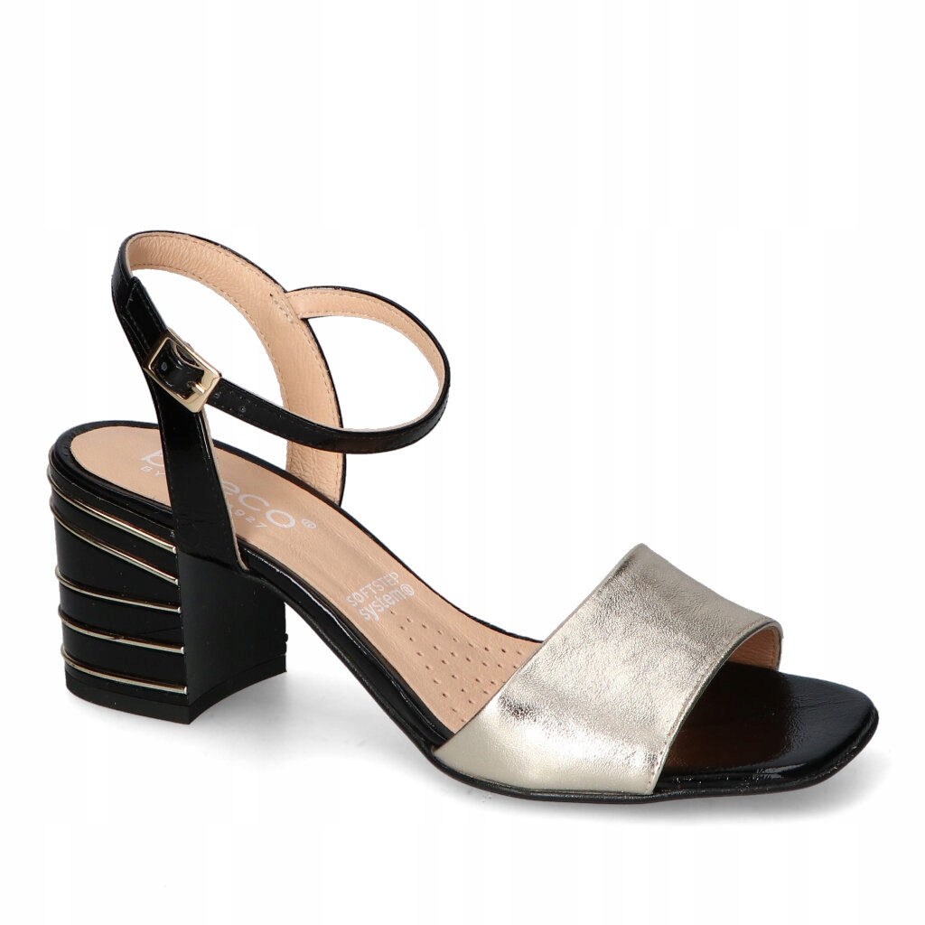 Dámské sandály na podpatku Arka Černé/Zlaté Přírodní kůže 38