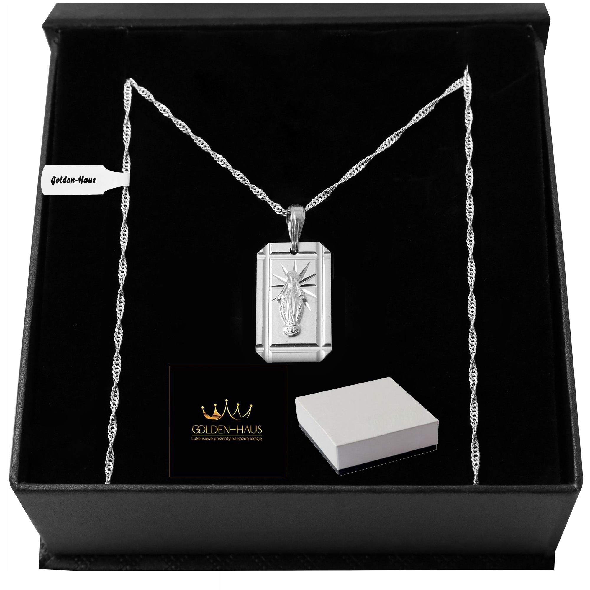 SREBRNY ŁAŃCUSZEK SINGAPUR + MEDALIK MATKA BOSKA 925 PREZENT+GRAWER GRATIS