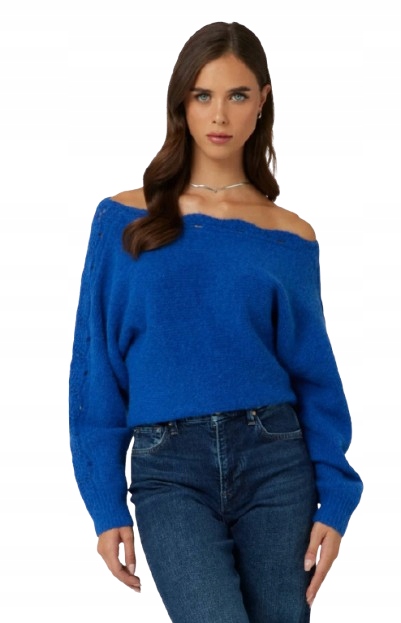 Guess Modrý Svetr S Ažurovými Rukávy A Lodičkovým Výstřihem, Velikost 2CA