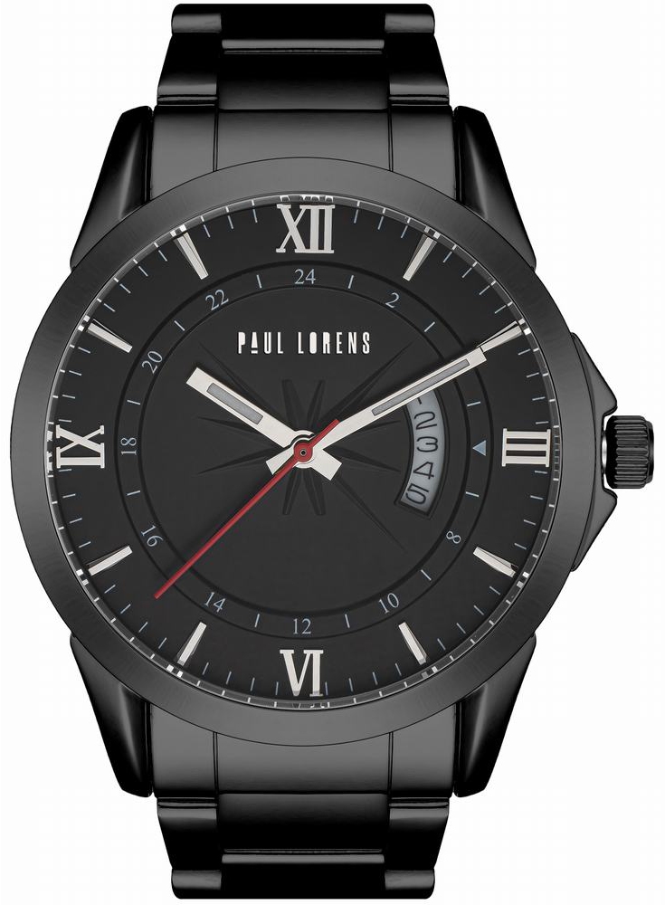 Pánské hodinky Paul Lorens quartzový ciferník černý náramek černý 46 mm