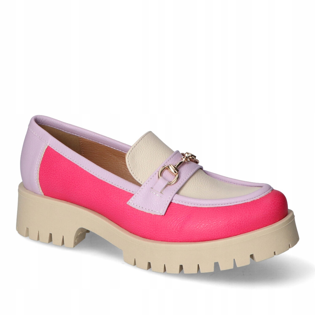 Módní dámské mokasíny Lewski Béžová/Růžová/Lila přírodní kůže 37
