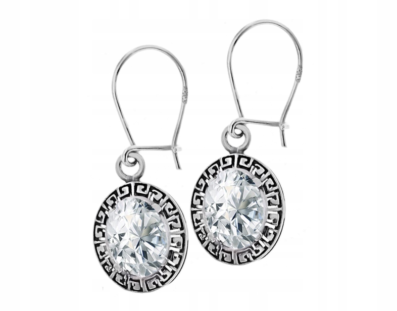 

Greckie Kolczyki Wiszące Biała Cyrkonia Srebro 925