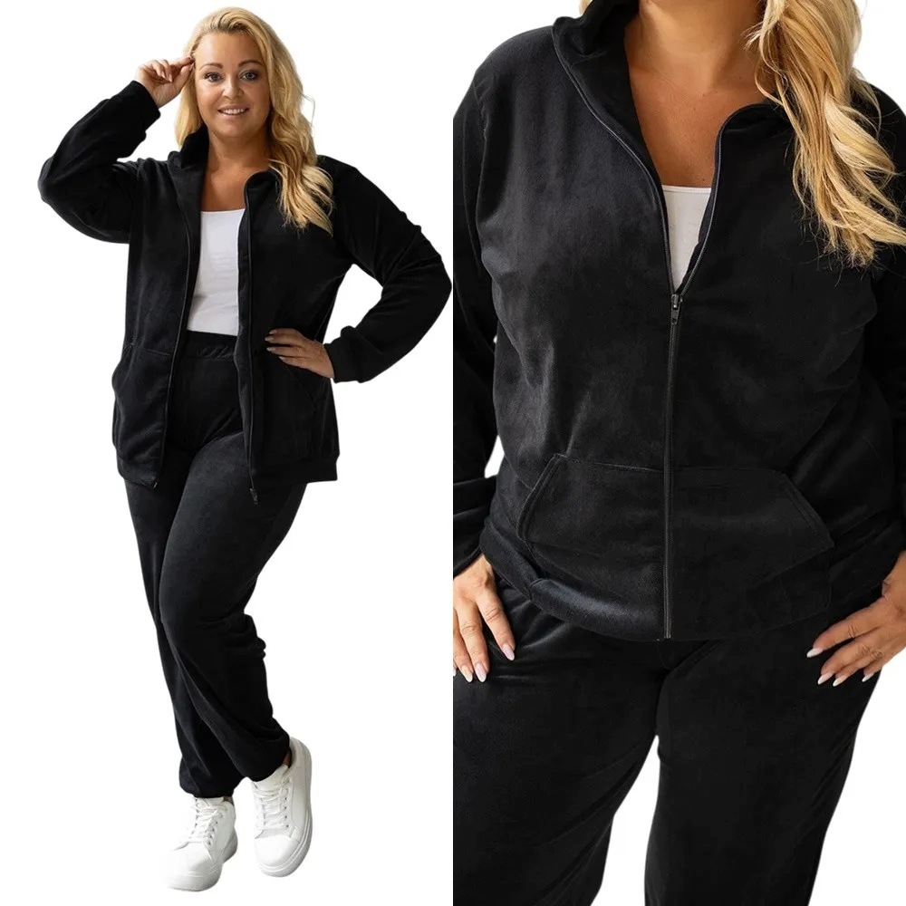 Dámský Teplákovka Velurový komplet bez kapuce 4XL/5XL černý