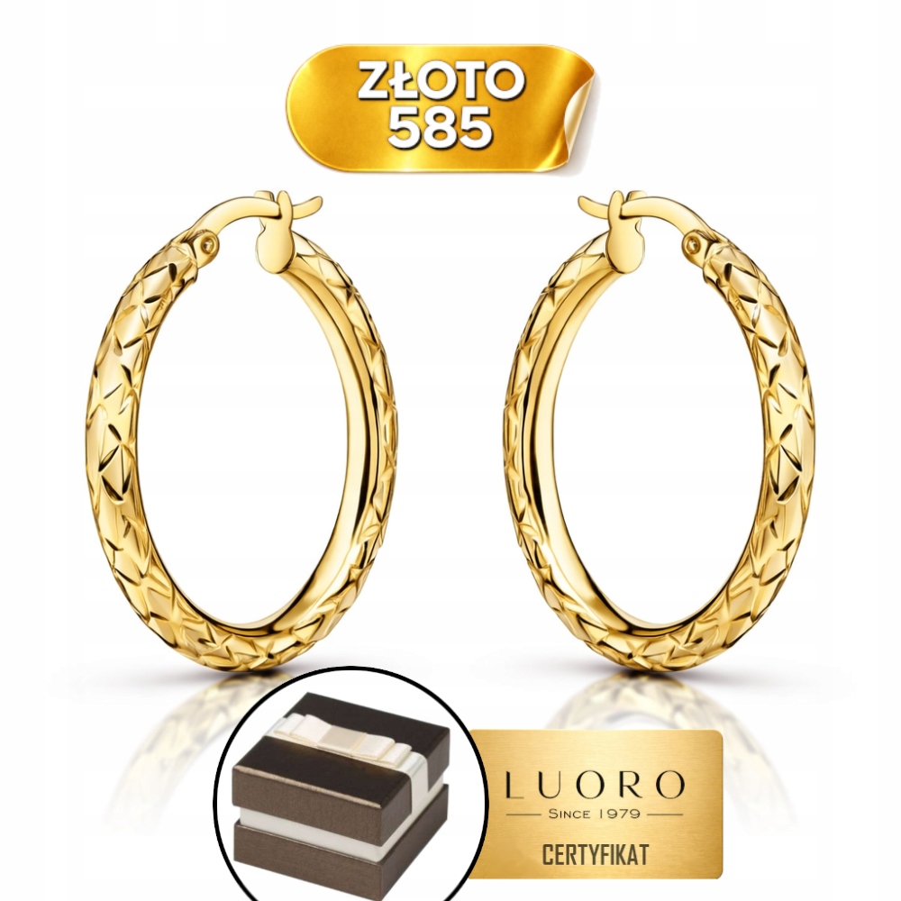 Náušnice Zlaté 585 14K Kolečka Diamantové 2,6 CM Anglické Zapínání