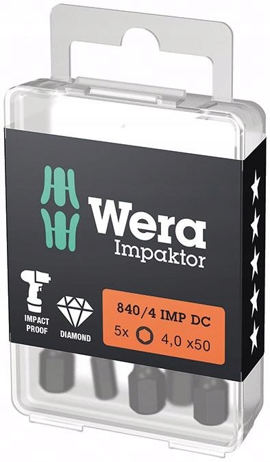 Bit Impaktor 1/4" Din 3126 E63 6hranný Hex imbus 4x50mm 5ks/bal. Wera