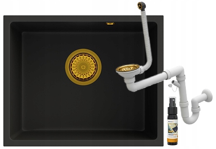 Jednokomorový granitový dřez pod desku dřez 50 sifon zlatý