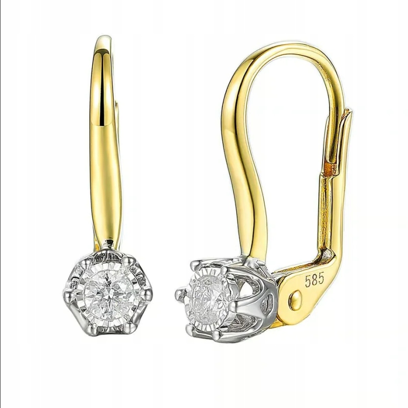 náušnice pro ženy ze zlata 585 elegantní s diamanty v košíčku 1.77 g