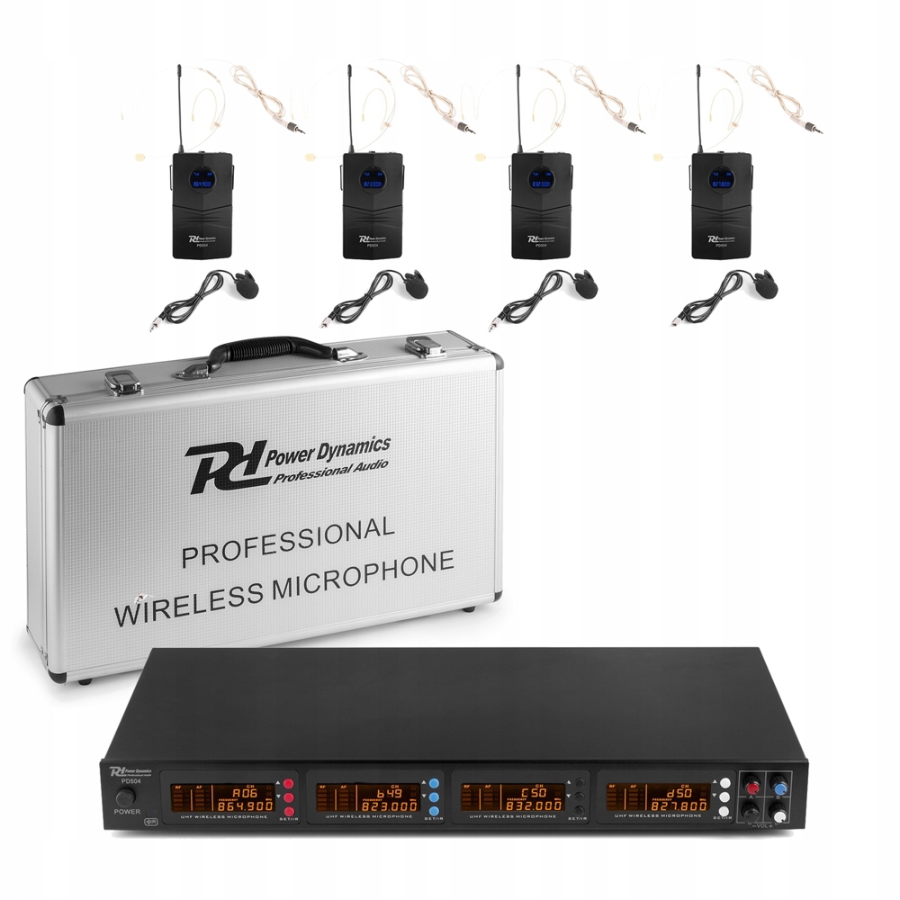 

8x mikrofon Uhf 50 kanałów 4x Bodypack walizka Pd