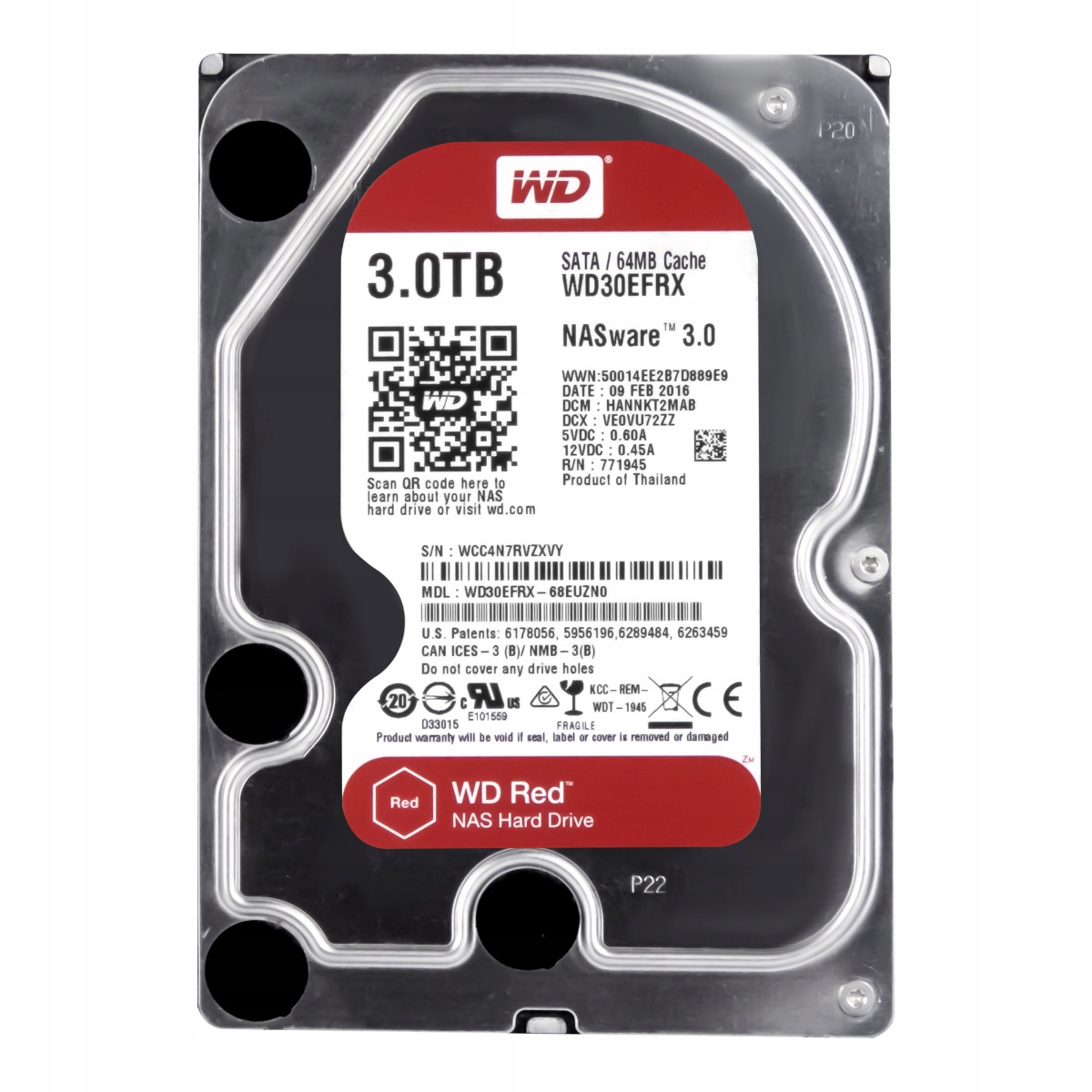 Wd Red 3TB 5,4K 64MB Sata III 3,5'' WD30EFRX NASware 3.0