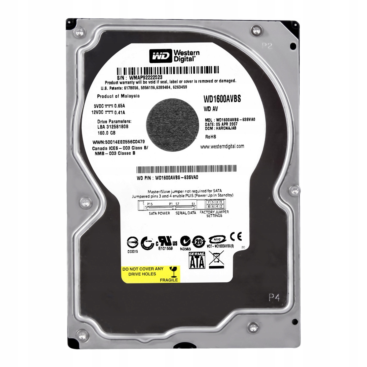 Wd Av 160GB 7.2K 2MB Sata II 3.5'' WD1600AVBS
