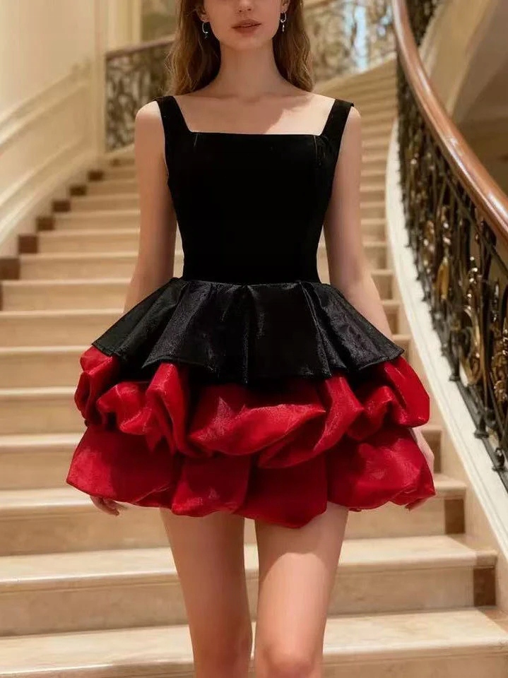 Krásná červenočerná romantická jemná šaty Xs S