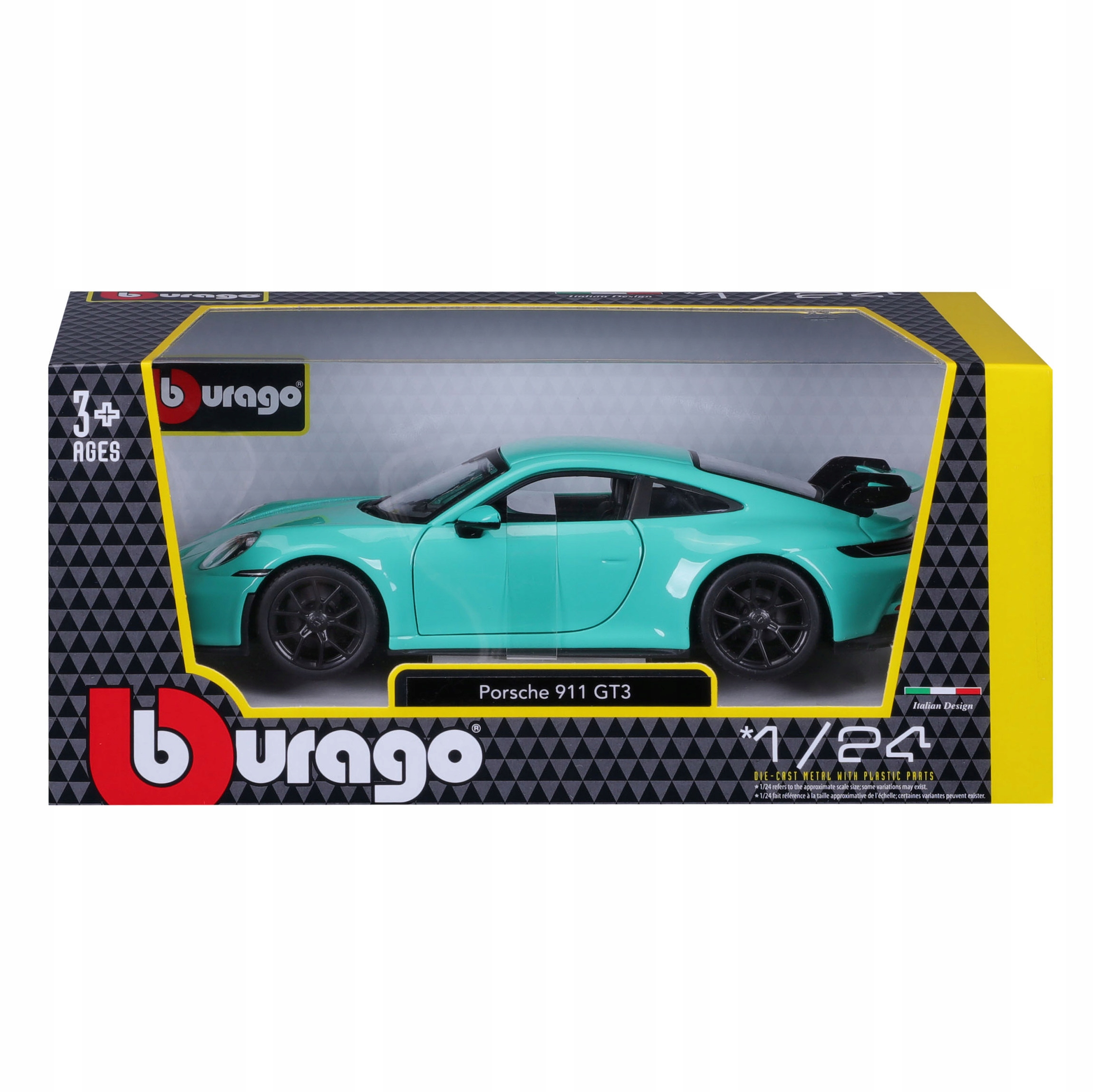 PORSCHE 911 GT3 1:24 MODEL BBURAGO 18-21104 Kolor dominujący odcienie zieleni