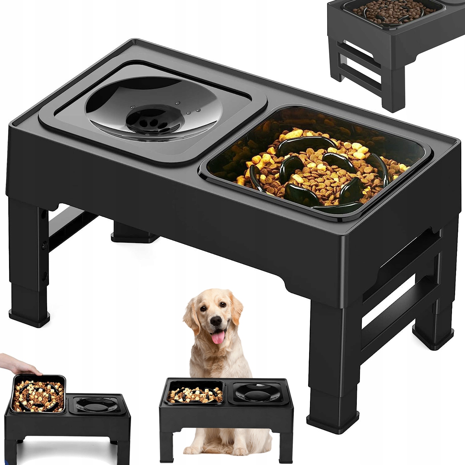 Levně Krmící Stanice S Zvedacími Miskami, 4 Úrovně Výšky, Černá