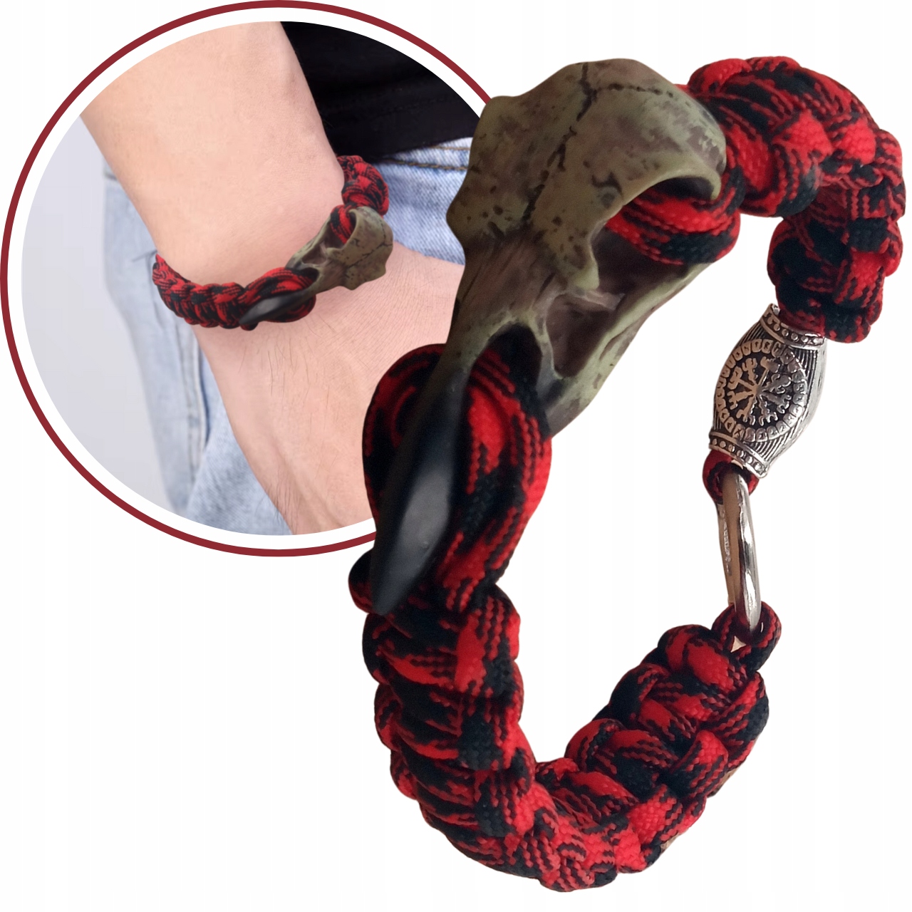 Paracord náramek se zapínáním ve tvaru lebky Havrana Vikinga Severského