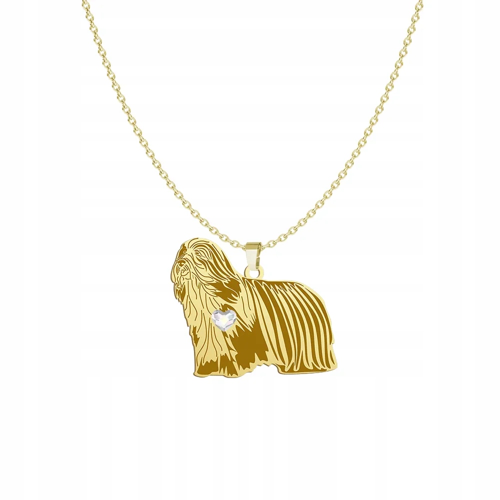Zlatý náhrdelník s pejskem Bearded Collie 925 Dárek Žena Gravírování Bonus