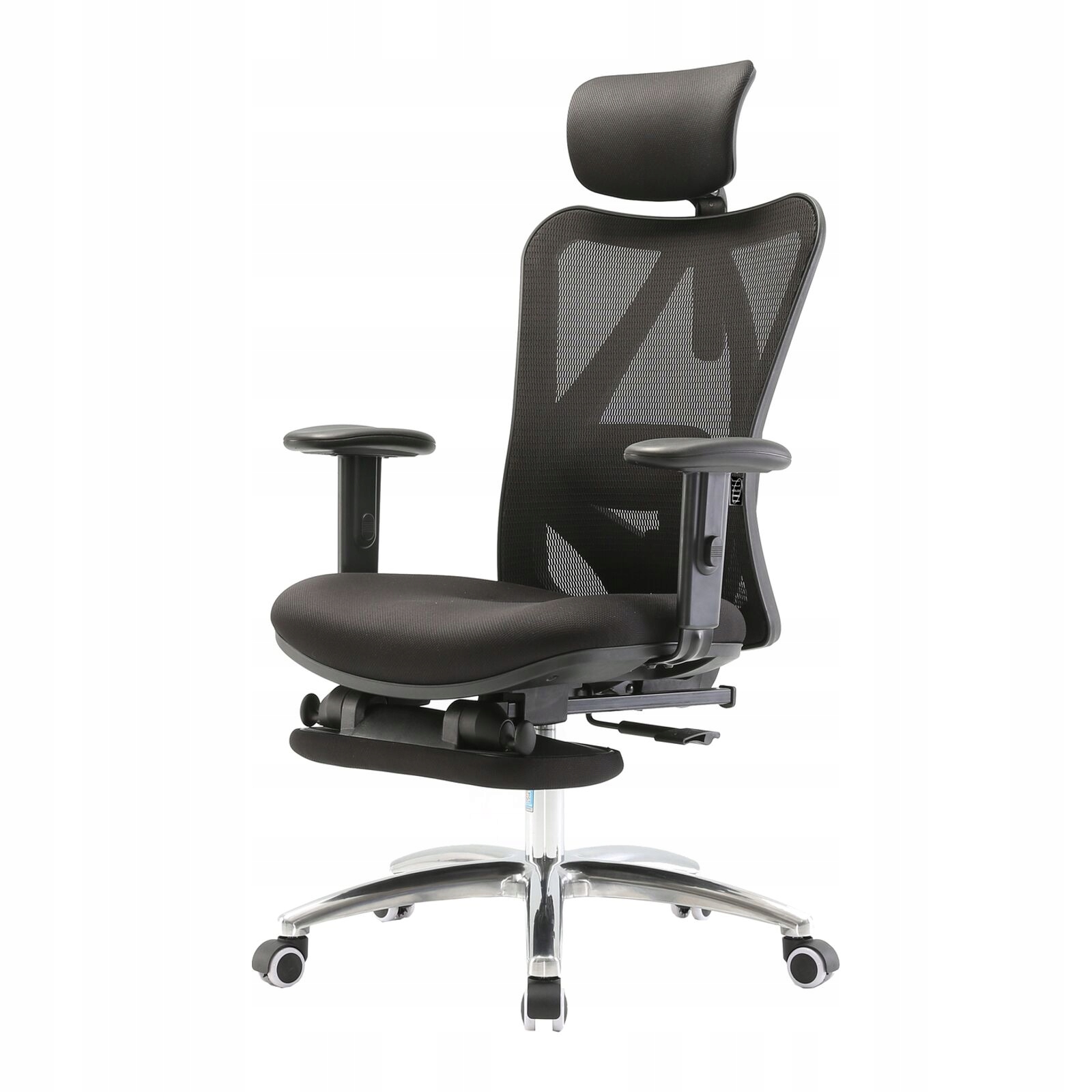 Fotel ergonomiczny siatkowy Europa Plus z podnóżkiem Czarny regulowany