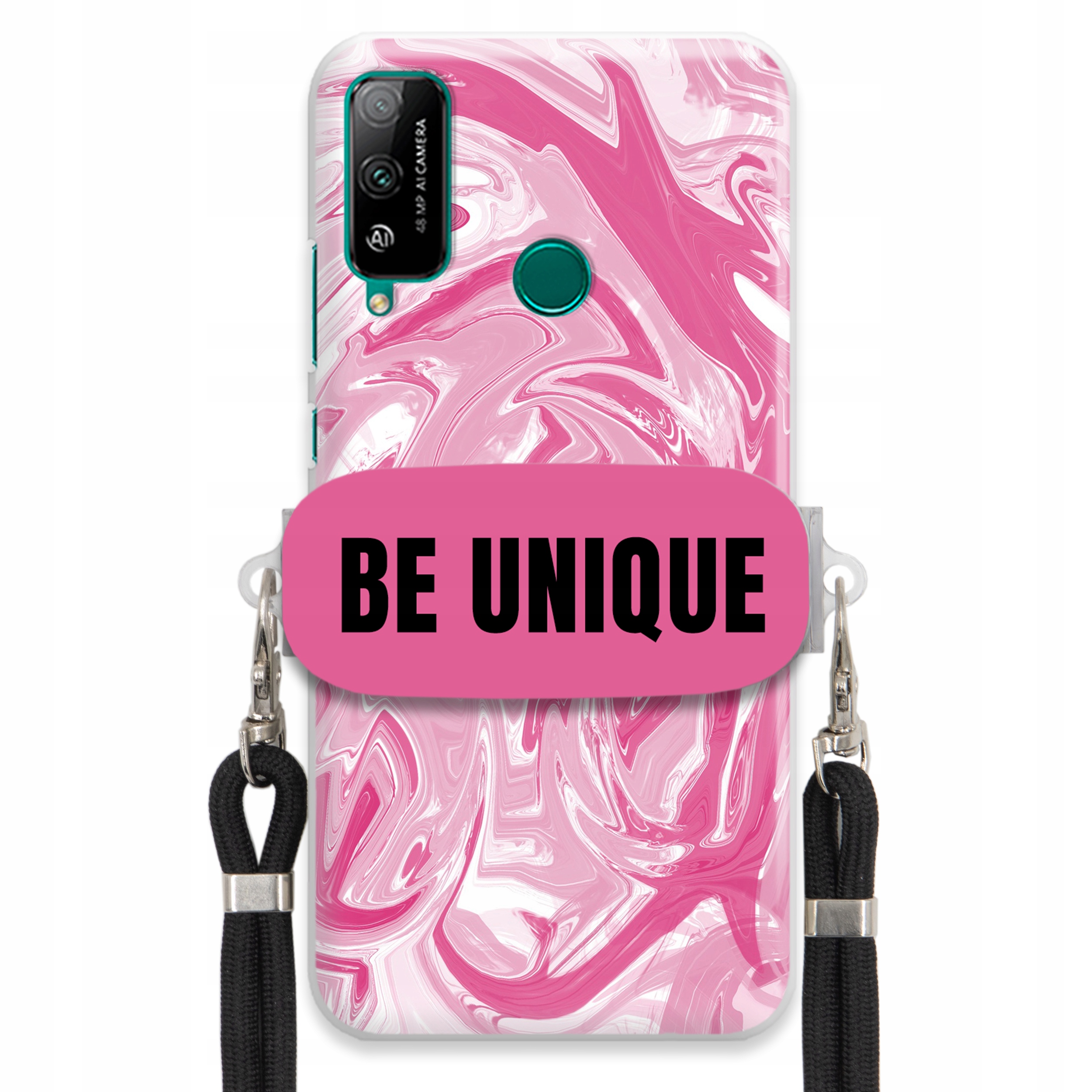 Puzdro pre Huawei Honor Play 4T Case držiak na šnúrku Čierna ružová Mramor Unique