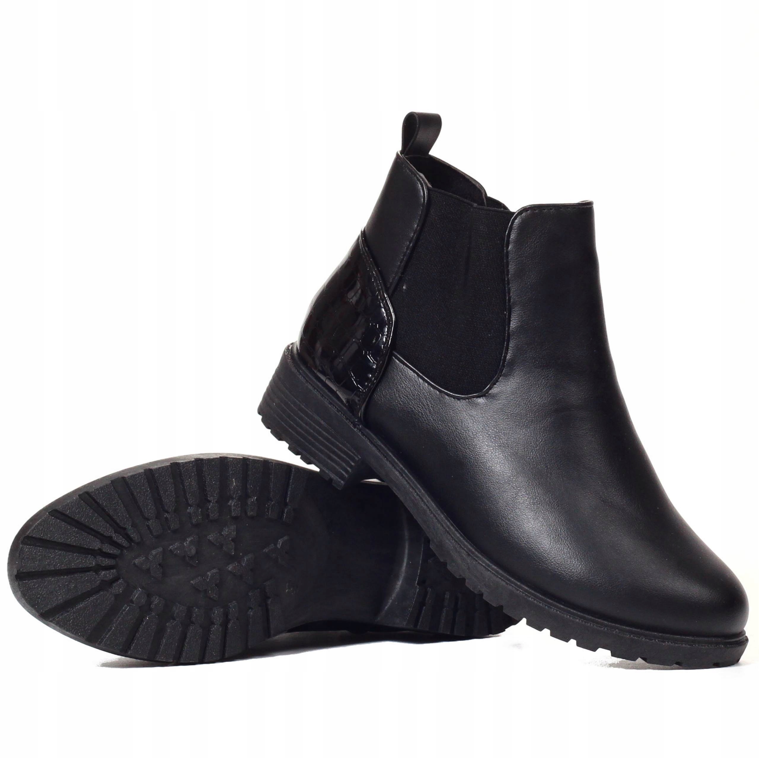 BOTKI DAMSKIE BUTY SZTYBLETY ELEGANCKIE PŁASKIE Długość wkładki 24 cm