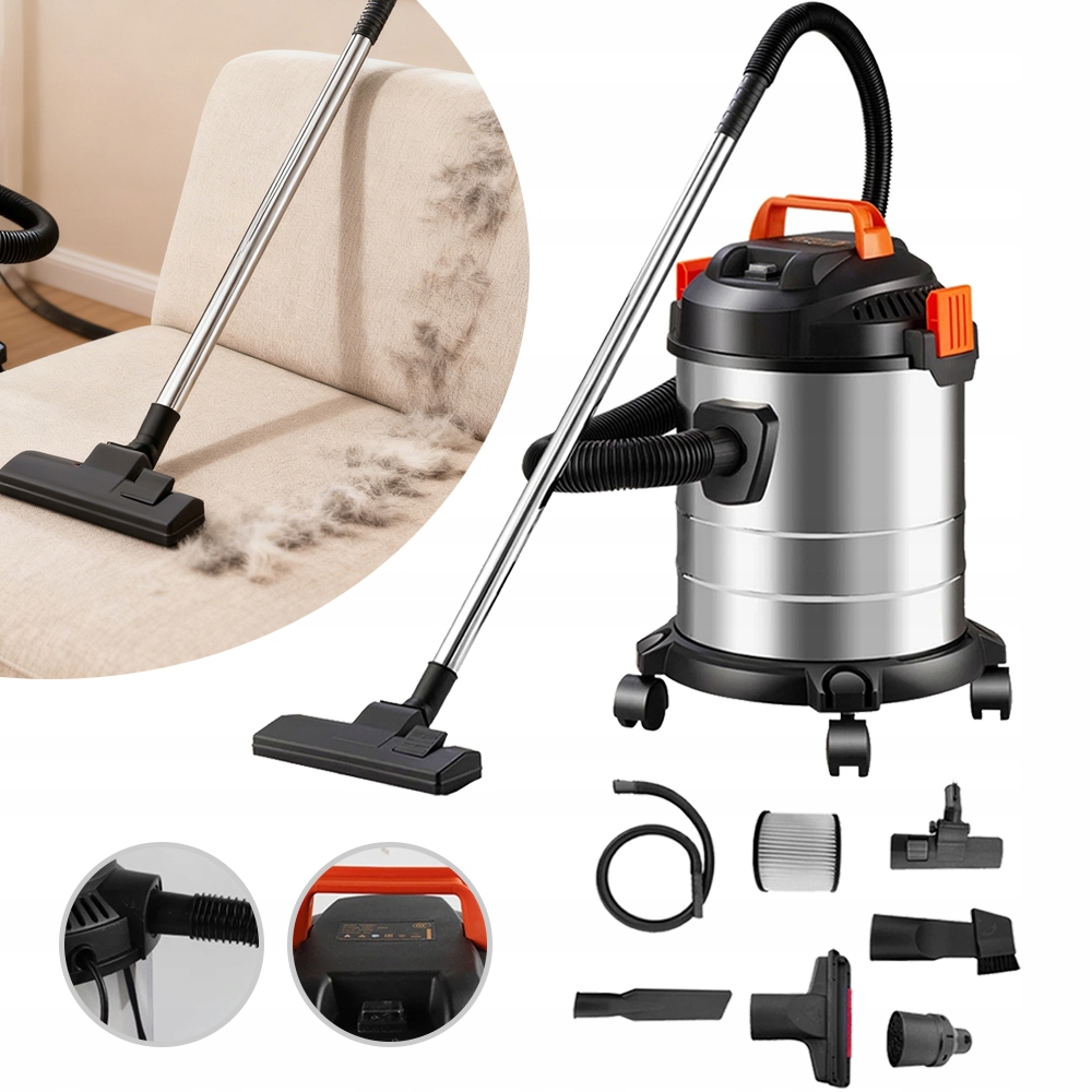 2000W Vysavač Pro Mokré I Suché Vysávání, 20 L S Kolečky A Rukojetí