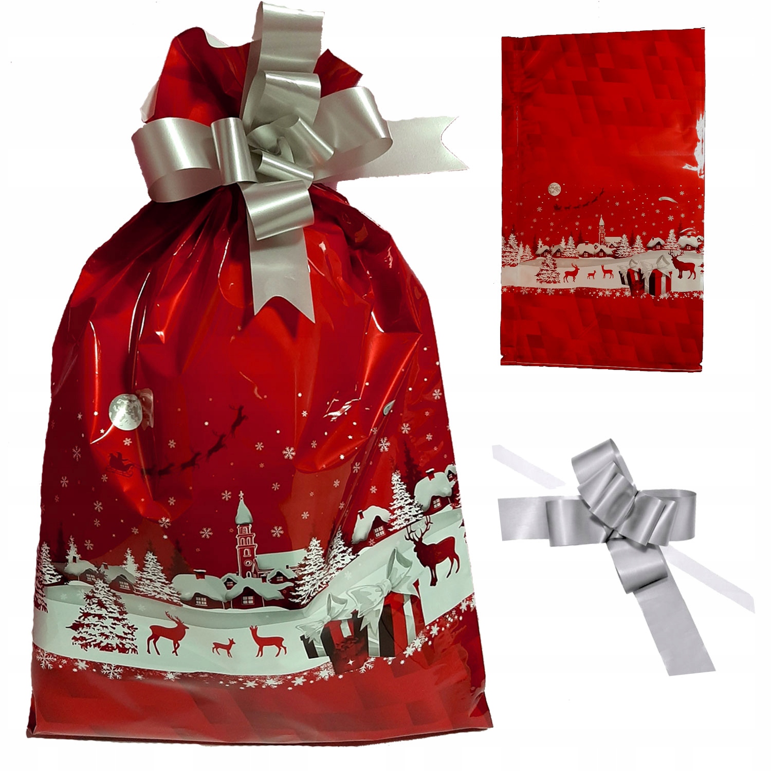 OZDOBNA ŚWIĄTECZNA TOREBKA + KOKARDKA 53CMx32CM