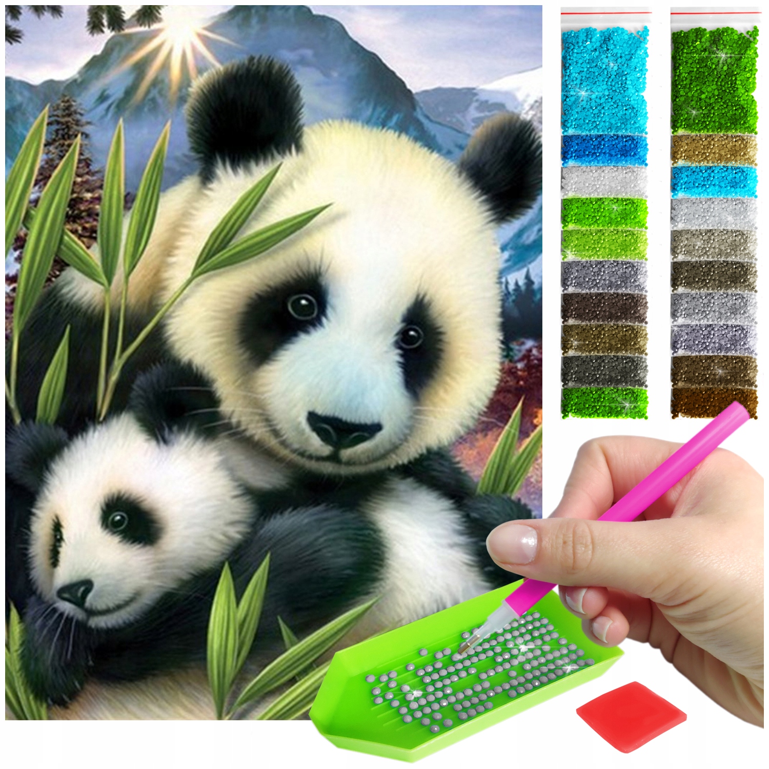 Haft diamentowy diamond painting mozaika dla dzieci 5d panda zwierzęta zoo