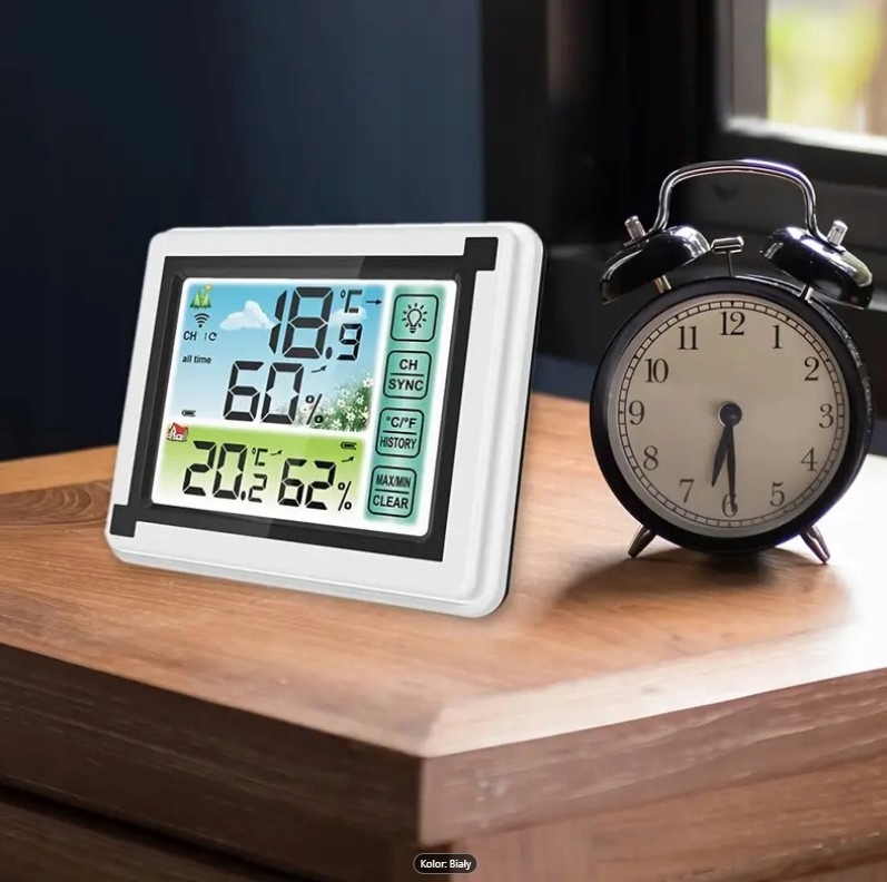 STACJA POGODOWA BEZPRZEWODOWA POGODY HIGROMETR TERMOMETR Materiał tworzywo sztuczne