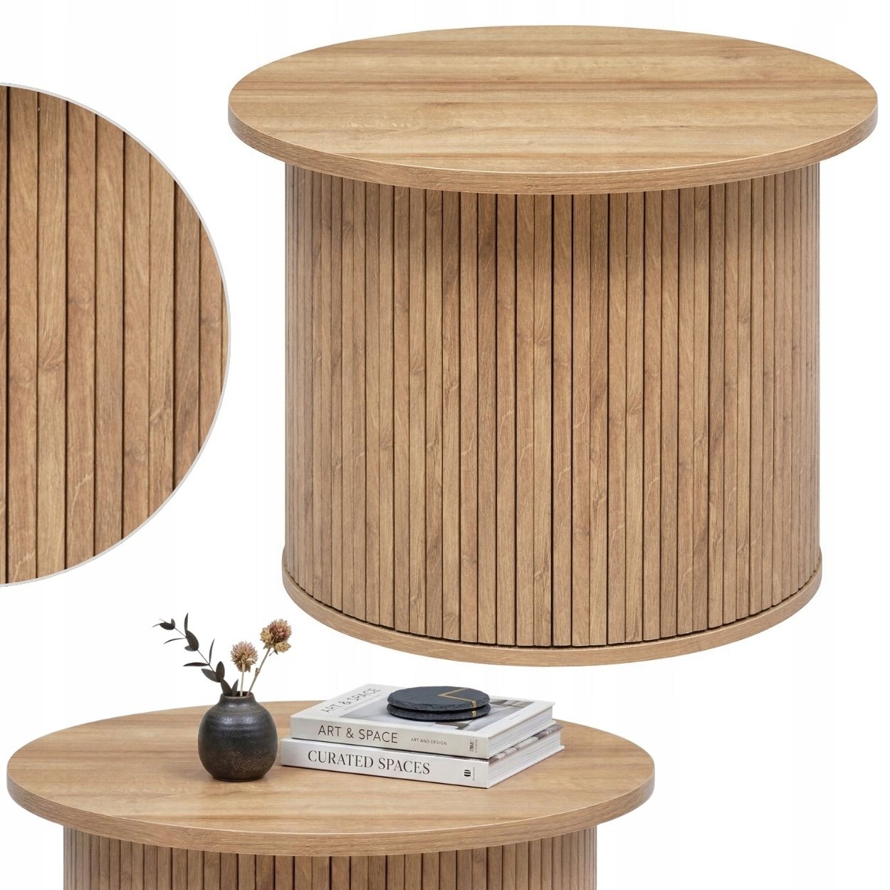 Moderný Konferenčný Stolík Okrúhly 60 CM Do Obývačky Mdf Pomocný Loftový Štýl