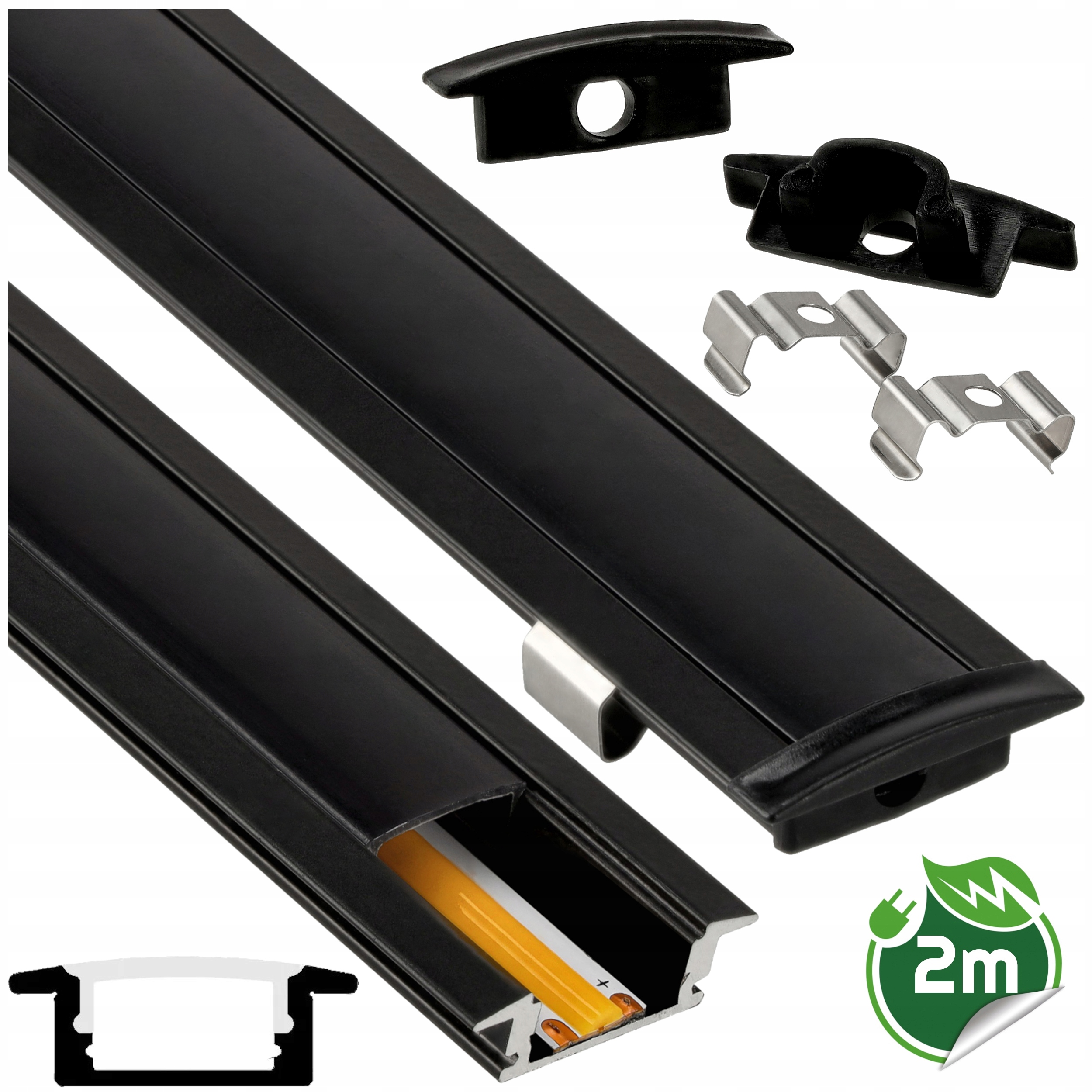 PROFIL LED do TAŚMA Czarny + KLOSZ 2M