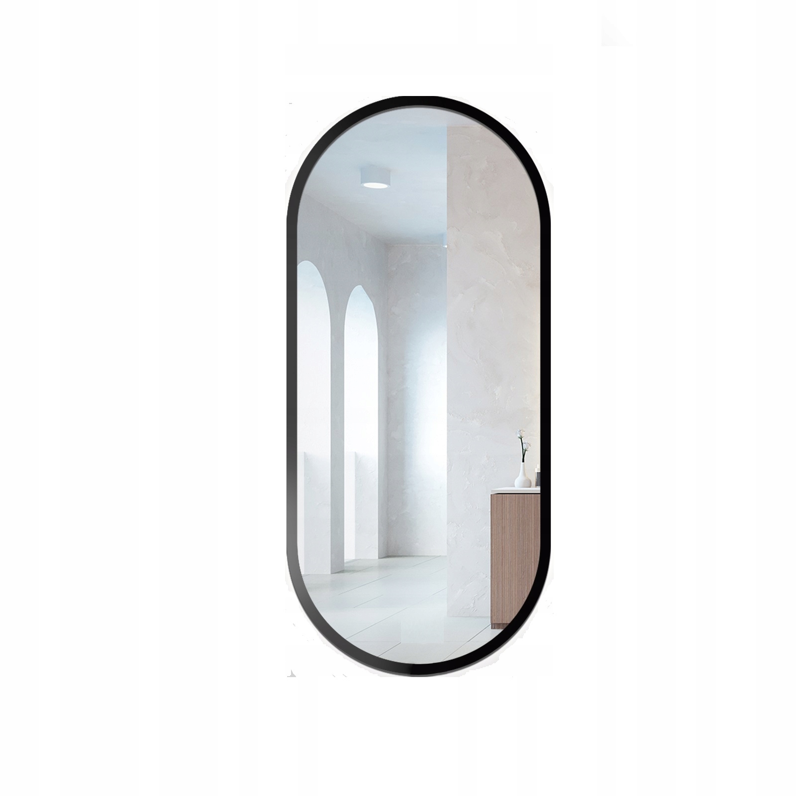 Zrcadlo oválné Oskar v černém rámu mdf 40x80 nástěnné