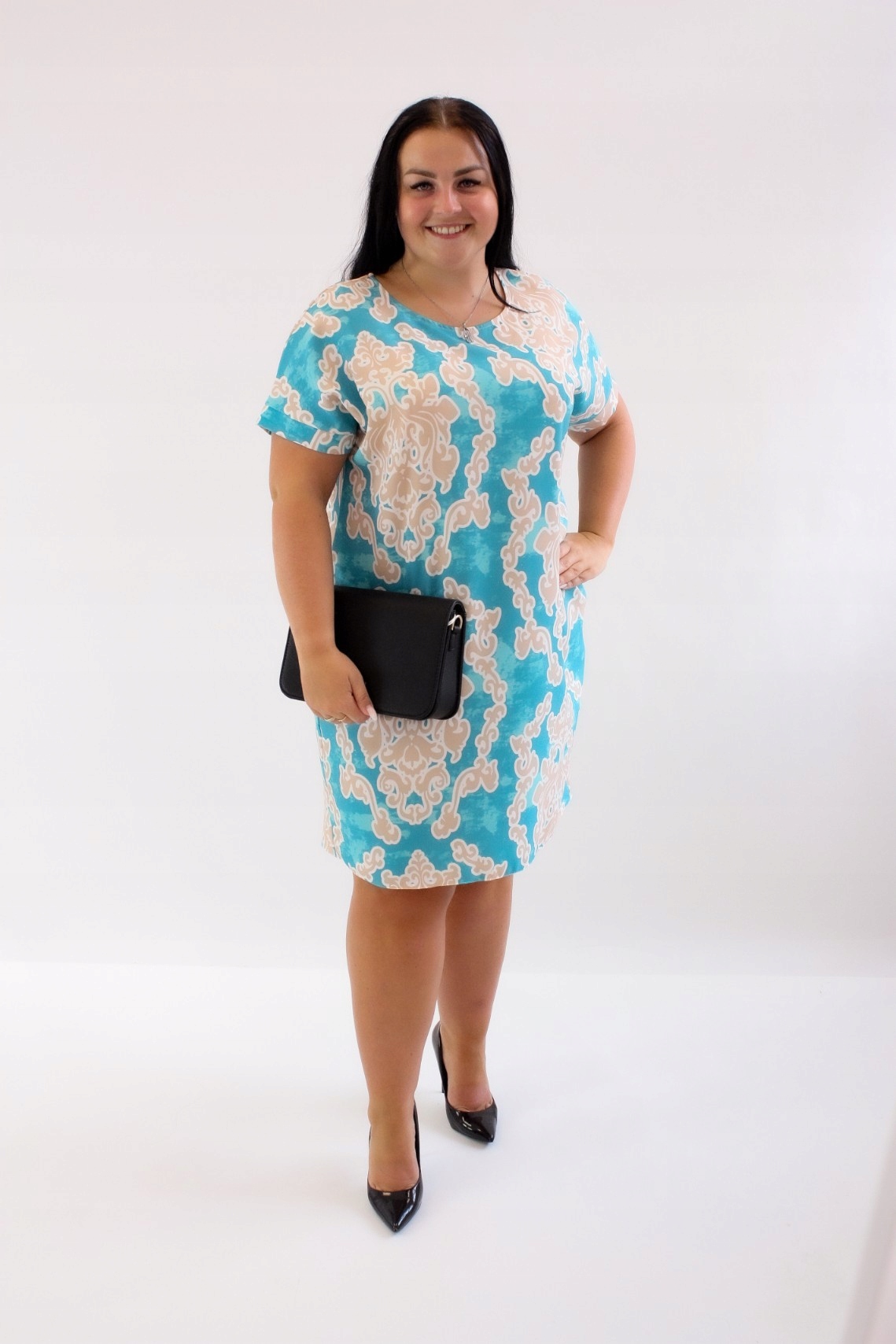 Šaty oversize s kapsami Benita tyrkysová-béžová Uni