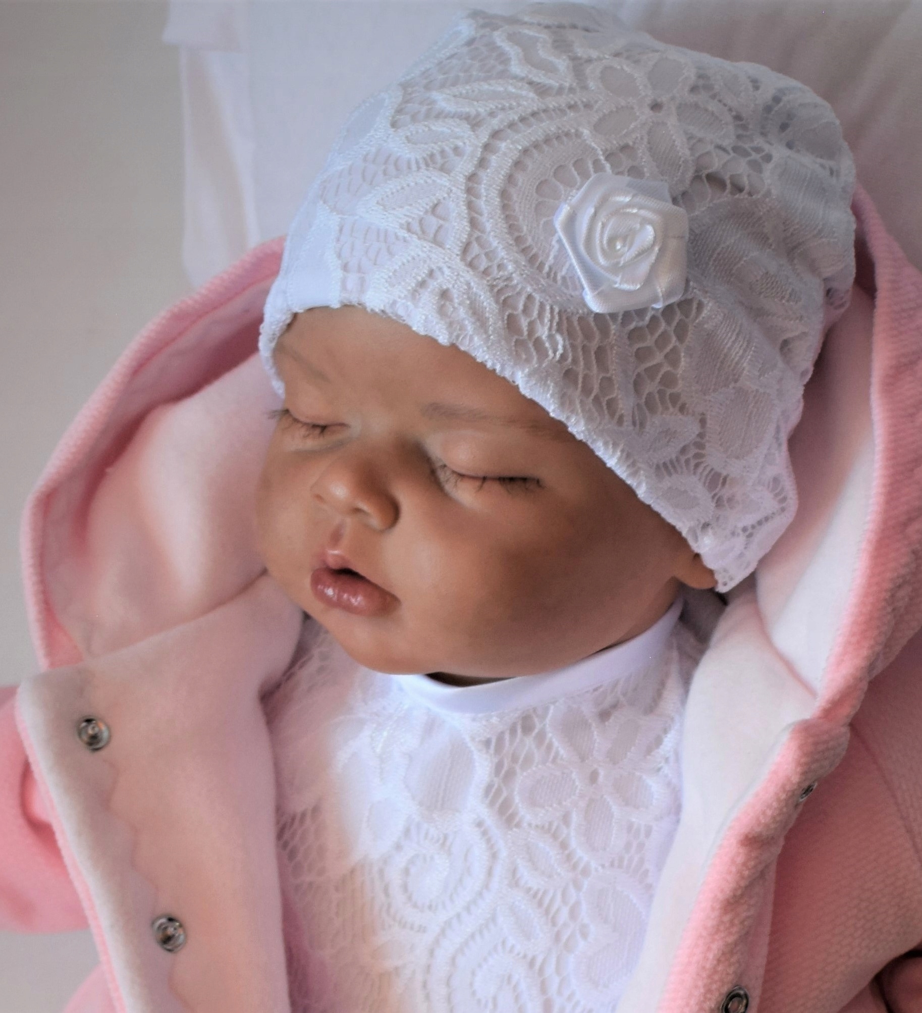 Koronkowa CZAPECZKA do CHRZTU na Bawełnie 56/62 Marka bez marki