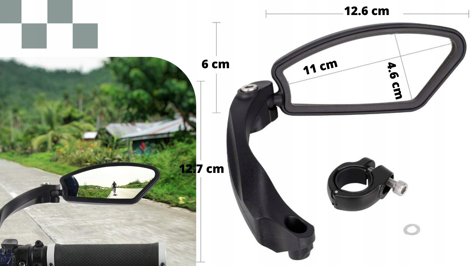 LUSTERKO DO ROWERU ROWEROWE WSTECZNE REGULOWANE PRAWE DORBA WIDOCZNOŚĆ BIG Kolor dominujący czarny