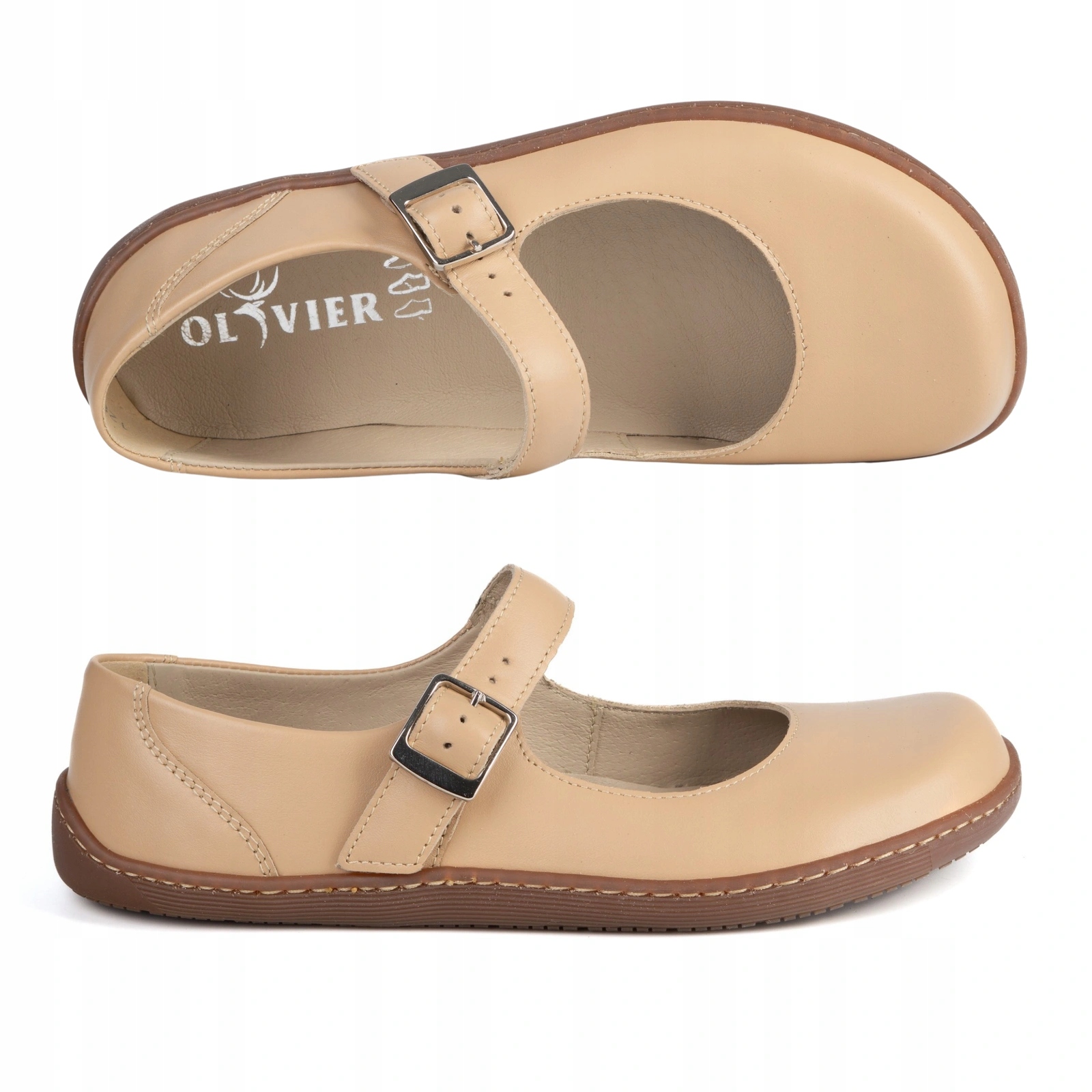 Dámské barefootové baleríny Olivier 1286 kožené camel 39