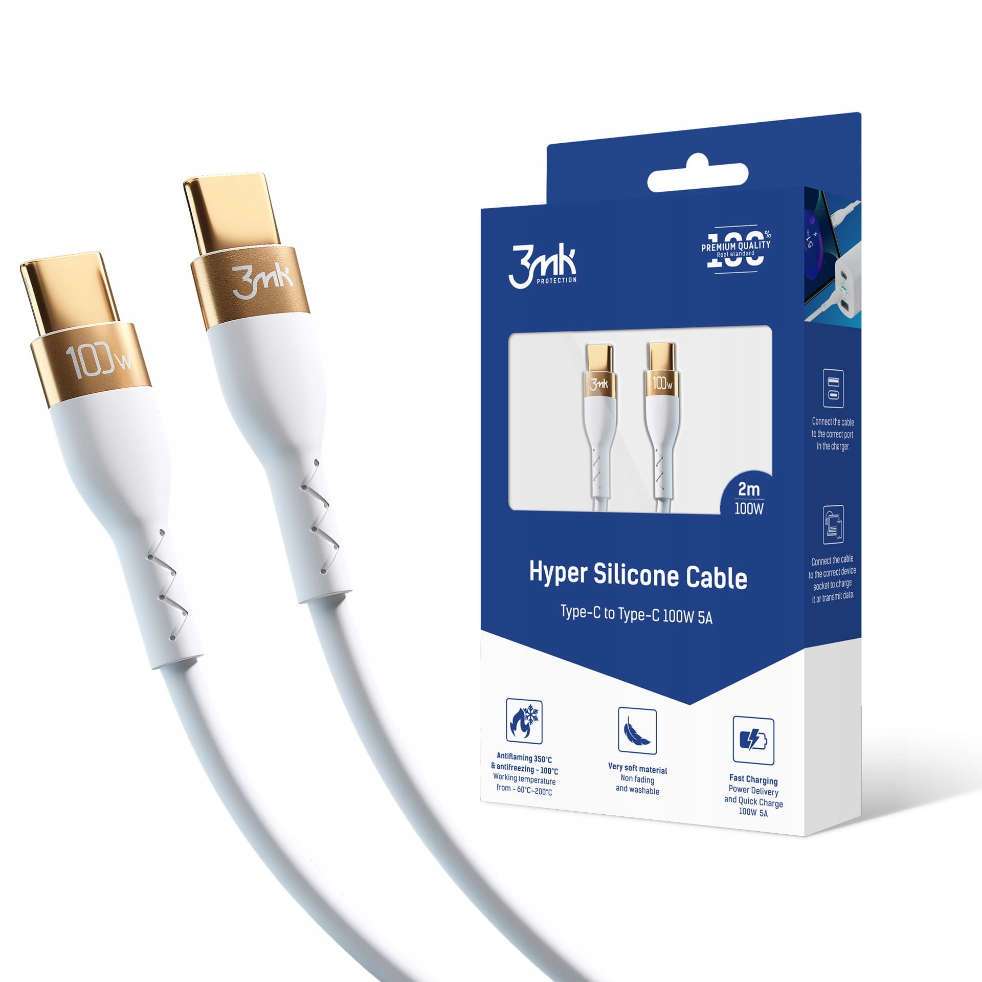 

Kabel Usb-c Typ-C 2m 100W 3mk Hyper Silicone White