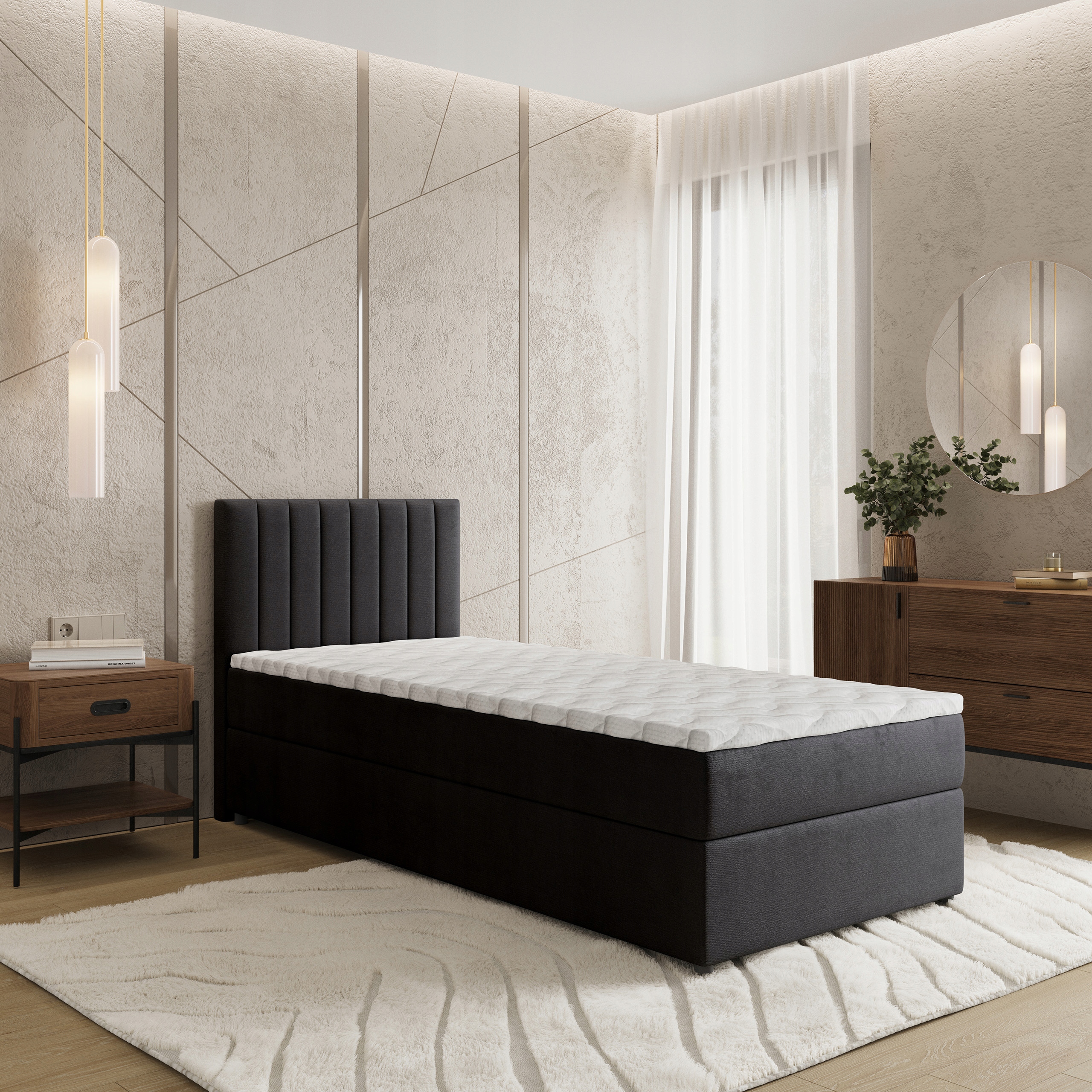 Jednolůžko Bresel 100 x 200 cm s jednolůžkovou matrací, černá barva