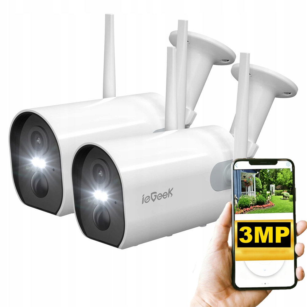 2 kusy 3Mpx Wifi kamera na baterie Bezdrátová s barevným nočním viděním