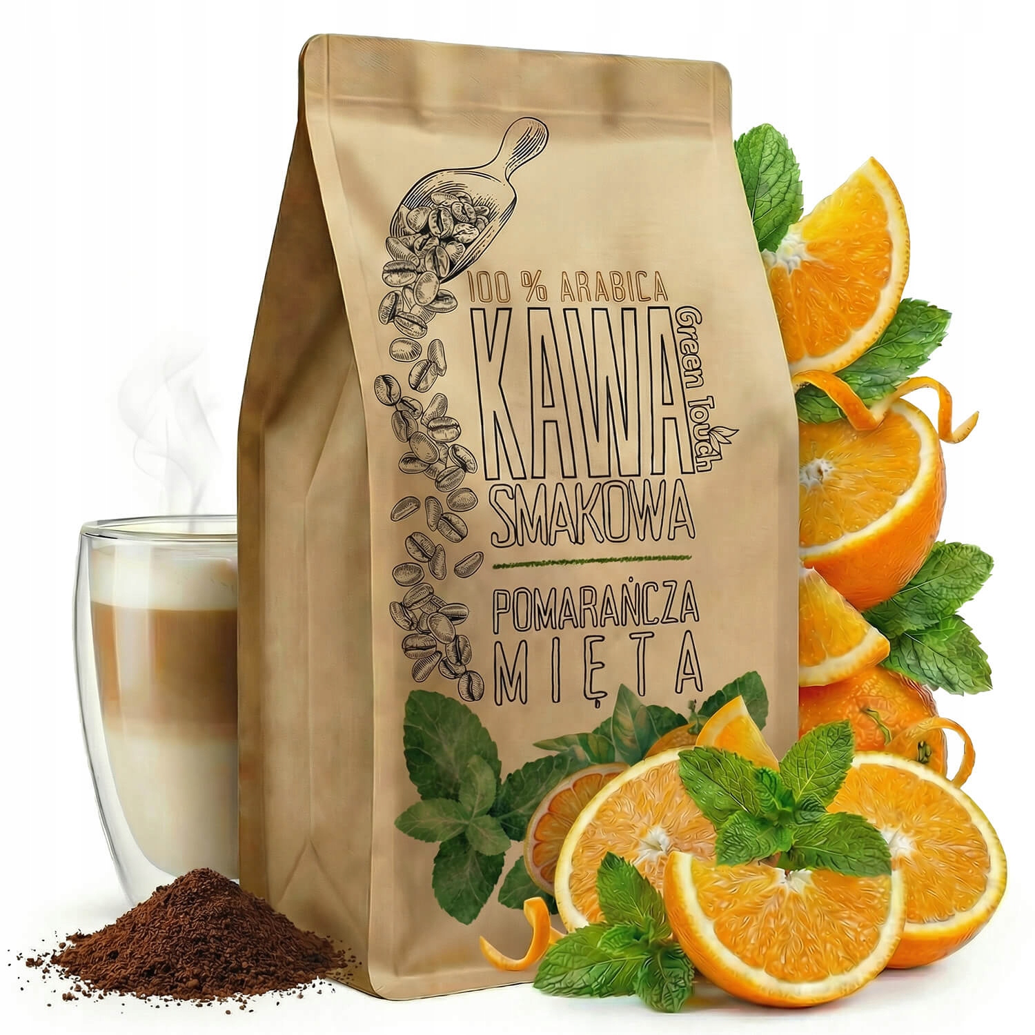 Levně Káva Zrnková Pomeranč S Mátou mátová pomerančová 1 kg Green Touch