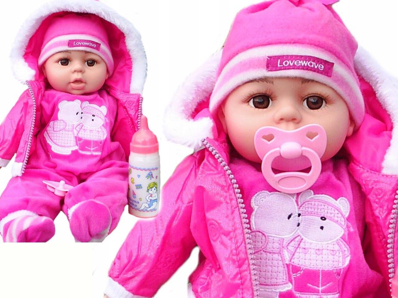 

Duża Lalka Bobas 45CM,MÓWI I Śpiewa, Smoczek Lalki