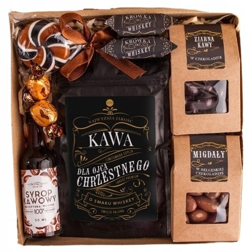 Zestaw Prezentowy dla Chrzestnego podziękowanie kawa syrop Komunia Chrzest