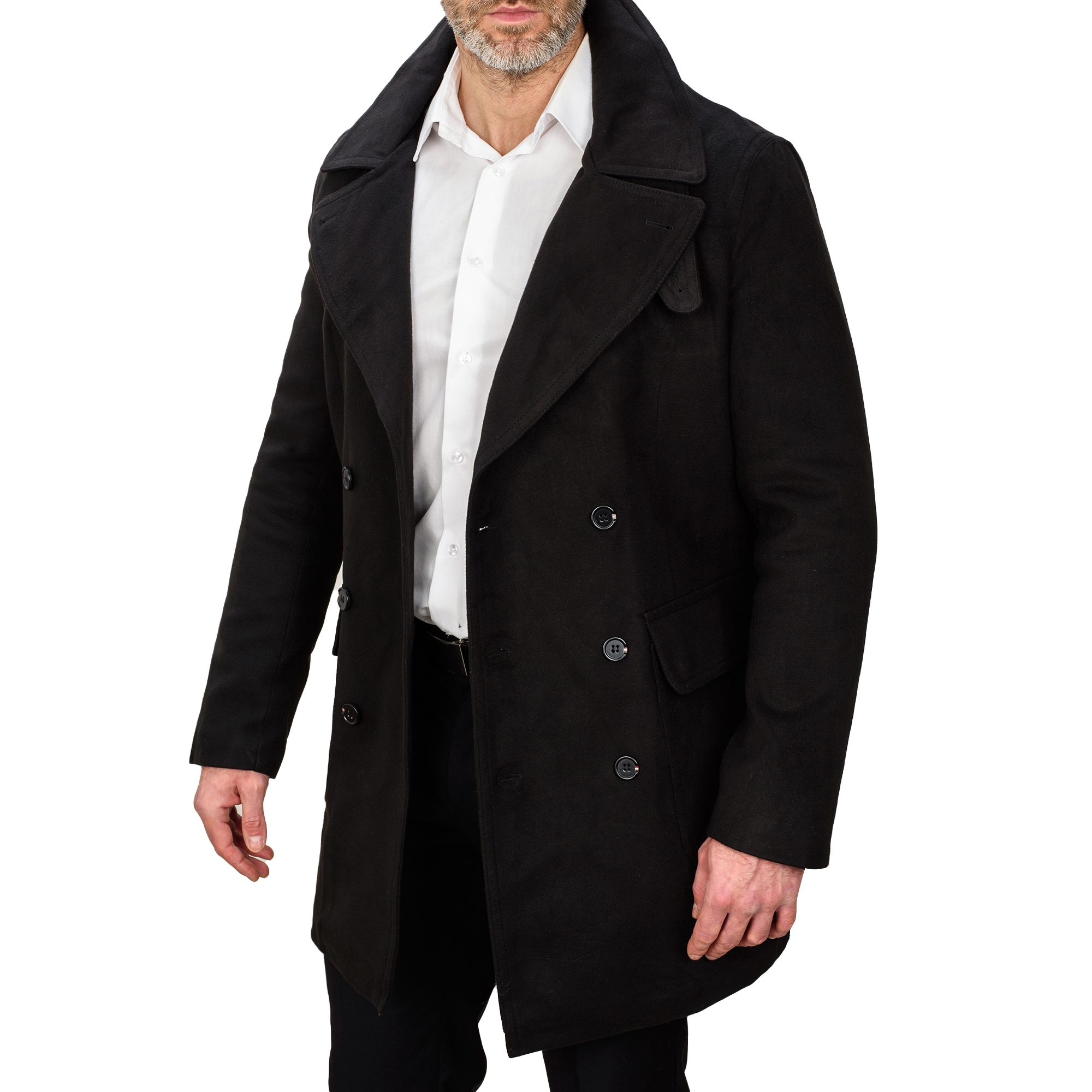 JP1048 r. XL ELEGANCKI DWURZĘDOWY MĘSKI PŁASZCZ OCIEPLANY Długość do połowy uda