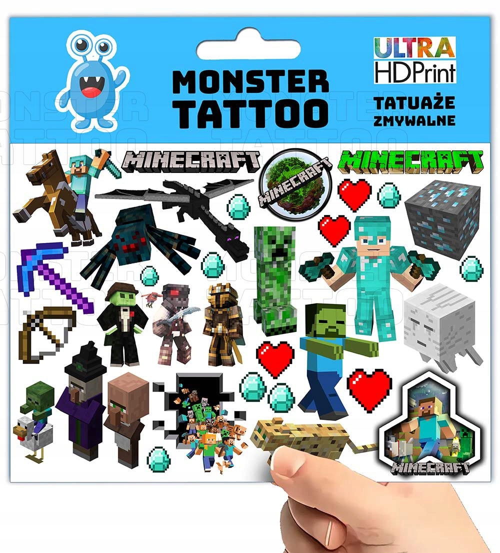 TATUAŻE ZMYWALNE TYMCZASOWE DLA DZIECI DZIECIĘCE MINECRAFT WZORY ORYGINALNE Marka Inna