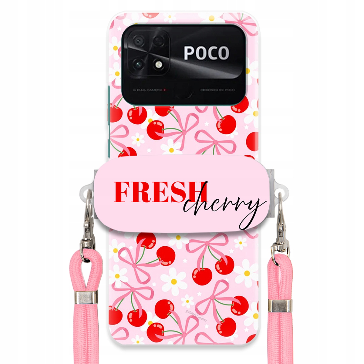 Pouzdro pro Xiaomi Poco C40 Case Držák Šňůrka Růžová Fresh Cherry Kokardy