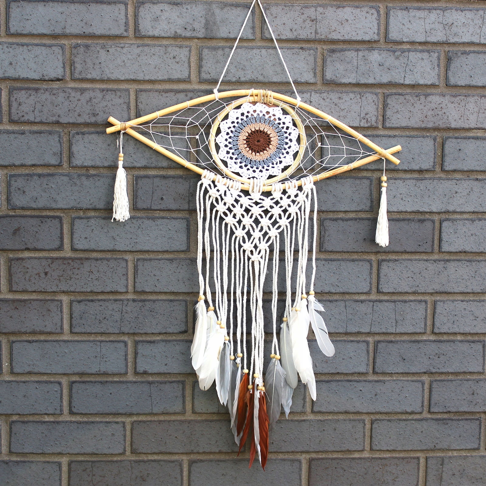 Ochranný Lapač Snů – Makramé Evil Eye – hnědý